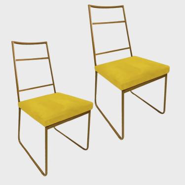 Imagem de Kit 02 Cadeiras Sala de Jantar Escritório Office Stark Industrial Ferro Dourado Corino Amarelo - Ahz Móveis