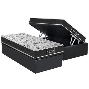 Imagem de Cama Box Baú Solteiro: Colchão Molas MasterPocket Ensacadas Probel Prolastic ProDormir Sleep + Base crc Suede Gray (88x188)
