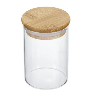 Imagem de Pote Vidro Tampa Bambu Hermético Temperos 200Ml
