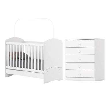 Imagem de Jogo de Quarto Infantil Cômoda e Berço Bala de Menta Branco - Henn