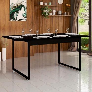 Imagem de Mesa de Jantar Para 6 Lugares 120x80 Para Cozinha Sala de Jantar Com Pés de Ferro e Tampo Mdf (Preto)