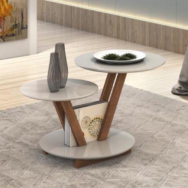 Imagem de Mesa de centro Decorativa Laguna Redonda com 2 Nichos em Madeira e MDF - Off White