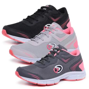 Imagem de Kit 3 Pares Tênis Feminino Esportivo Academia Treino Musculação Caminhada Combo (Preto+Cinza+Grafite, BR, Adulto, Numérico, 40)