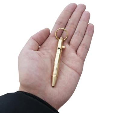 Imagem de Origin-Joy Mini caneta EDC de latão, pequena caneta de bolso para viagem, caneta esferográfica curta compacta de metal com 2 mini refis de substituição (latão natural, chaveiro de liberação rápida)