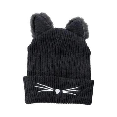Imagem de Gorro feminino com orelha de gato fofo, chapéus quentes de inverno par