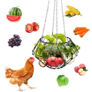 Imagem de Alimentador de guloseimas de frango para pendurar, brinquedos de frango para galinheiro, cesta dobrável grande de frutas e vegetais com corrente para pendurar, alimentador de pintinhos para galinhas