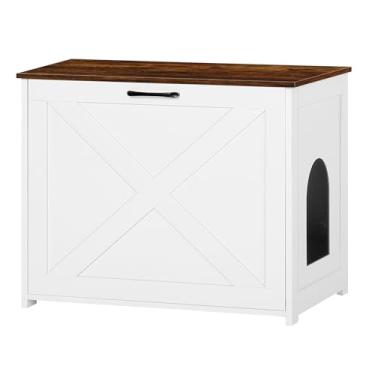 Imagem de Dwanton Móveis de caixa de areia para gatos ocultos, casa de cerco para animais de estimação, entrada reversível pode ser do lado esquerdo ou direito, armário interno de gatinho, banheiro de madeira,