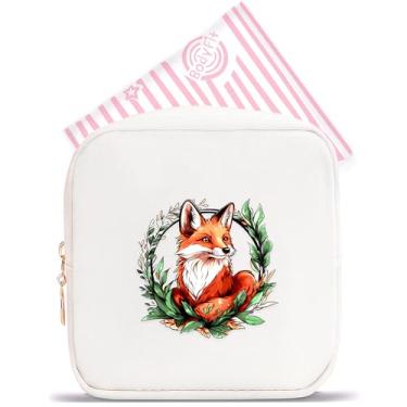 Imagem de BJDAMAI Mini bolsa de maquiagem, linda bolsa de cosméticos portátil com zíper para meninas adolescentes e crianças, pequena bolsa de armazenamento para almofada higiênica, moeda, batom, joias!, Raposa