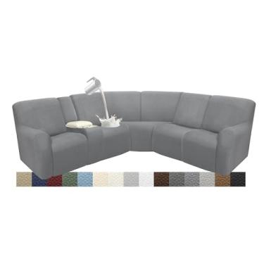 Imagem de ROFASVCO Capas de sofá reclináveis à prova d'água, laváveis, em forma de L, para poltronas reclináveis, capas de sofá com canto elástico (capa de console para 5 lugares, 1, cinza claro)