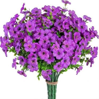 Imagem de 16 pacotes de flores artificiais ao ar livre proteção UV flores de seda falsas plantas de plástico artificial roxo eucalipto violetas jardim varanda janela caixa vaso de mesa