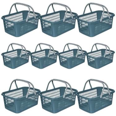 Imagem de Kit 10 Cestas de Compras Supermercado Farmacia Com Alça 9 Litros (Azul)