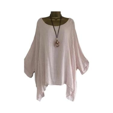 Imagem de Blusa Feminina Solta com Manga Morcego 3/4 - Gola Redonda, Casual e El
