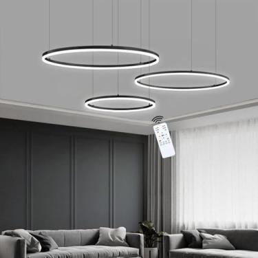 Imagem de Lustres De Luz De Teto Led De 75 W Reguláveis Com Controle Remoto 3 Anéis Lustre Luzes De Teto Sala De Estar Ajustável Em Altura Adequado Para Sala De Estar Quarto Cozinha Sala De Jantar