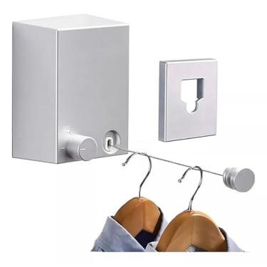 Imagem de Varal Retrátil de Roupas Discreto Automático de Parede Para Apartamento, Fio de Aço Inoxídavel - 4.2m - 20Kg (Branco)