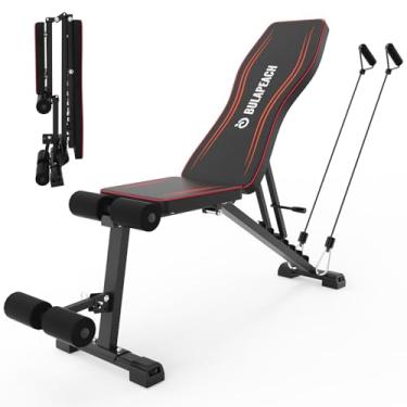 Imagem de Banco de peso ajustável para academia em casa, banco de treino dobrável, capacidade de peso de 317 kg para treinamento de força de corpo inteiro, banco inclinado para sentar (2 faixas de resistência)