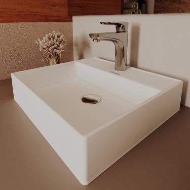 Imagem de Cuba de Apoio para Banheiro/lavabo Cerâmica Quadrada 38 Cm Branco Brilho