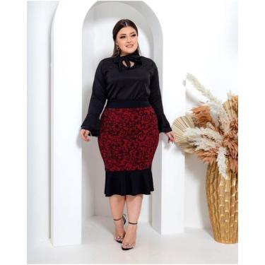 Imagem de Saia Plus Zise Midi Feminina Evangélica Tubinho com Elastano Estica Ci