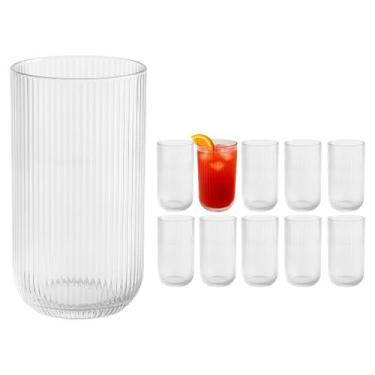 Imagem de Kit 10 Copos De Vidro Transparente 450Ml Canelado Sucos Bebida - Dona 