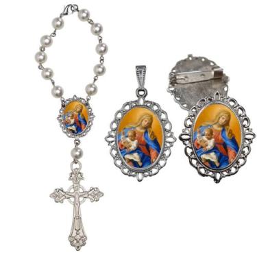 Imagem de Terço de Carro Nossa Senhora Rosario com Broche e Relicario Lembrancin
