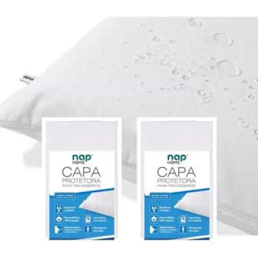 Imagem de Kit 2 Capas Protetoras de Travesseiro, 100% Algodão, 200 Fios, 50x70 cm, Branco, Impermeáveis, Antiácaro, Antialérgicas, Antimofo, com Zíper, Silenciosas e Duráveis