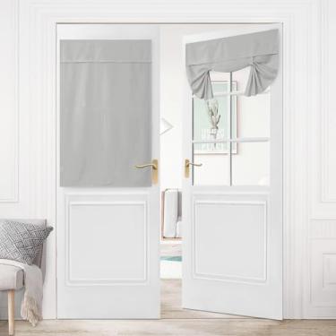 Imagem de Hiasan Cortina de porta francesa para escurecimento de sala de linho, privacidade, isolamento térmico, persiana e cortinas para quarto de vidro, L 132 x C 101 cm, 1 painel, cinza claro