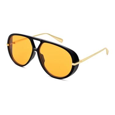 Imagem de NULOOQ Óculos de sol aviador superdimensionados modernos para mulheres e homens, retrô, grande, grande escudos, C1* Armação preta/lente laranja, G