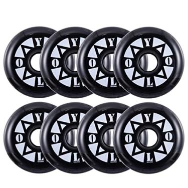 Imagem de Rollerex YOLO Rodas de skate em linha – Pacote com 8 (rolamentos, espaçadores e arruelas opcionais) – Rodas de substituição duráveis para patinação interna e externa