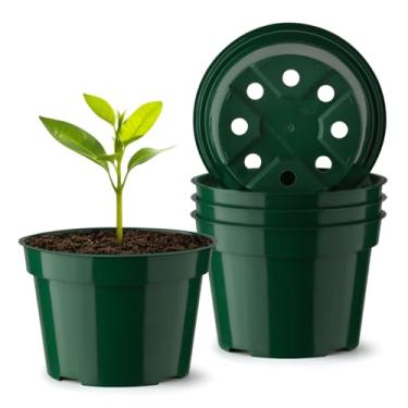 Imagem de BTPLASTIK Pacote Com 5 Vasos De Plástico De 4 Polegadas, Vasos De Viveiro Resistentes E Espessos, Vasos Para Sementes Com Orifício De Drenagem, Vasos De Flores Pequenos Para Plantio, Verde