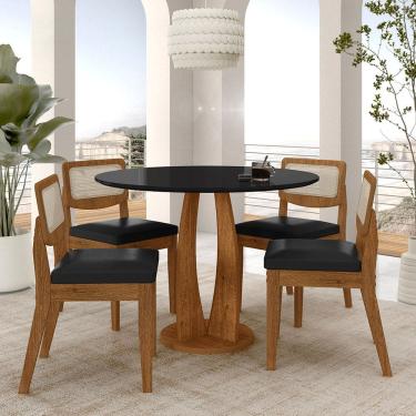 Imagem de Mesa Redonda Camogli 4 Cadeiras Sextavadas Freijó/pto/corino Pto - M.a