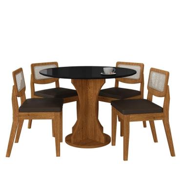 Imagem de Mesa Linares Com 4 Cadeiras Sextavada Freijó/preto/corino Marrom - Ma
