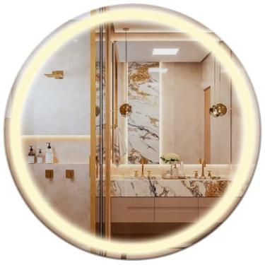 Imagem de Espelho jateado lapidado decorativo redondo 80cm luz led touch luxo (Led neutro)