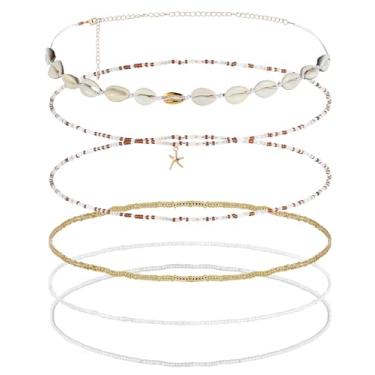 Imagem de Pacote com 6 correntes de cintura com contas, conjunto de joias coloridas de verão ValueBargain com contas em camadas e pingentes de concha para mulheres e acessórios de biquíni