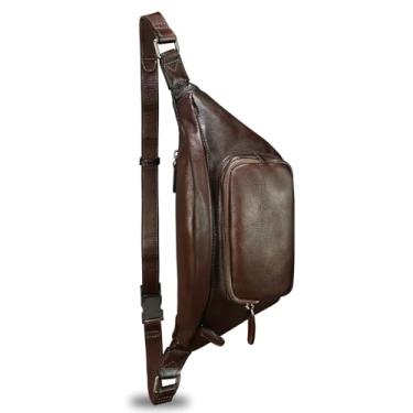 Imagem de Pochete de couro genuíno para mulheres e homens, bolsa tiracolo de couro verdadeiro, bolsa de cintura moderna, bolsa de peito, Café, Vintage