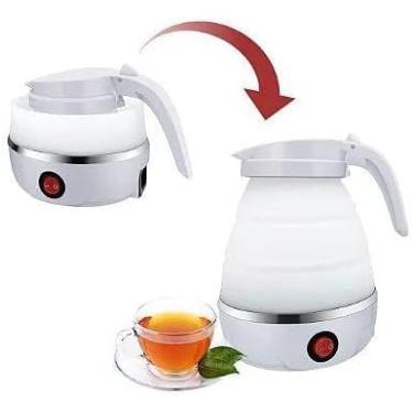 Imagem de Jarra Chaleira Elétrica Dobrável Pequena Portátil Mini 600ml De Silicone (Branco, 110v)