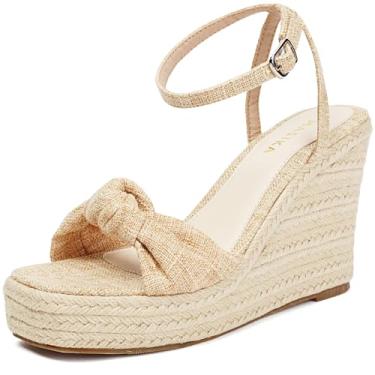 Imagem de MASIKA sandálias femininas, sapatos plataforma confortáveis em forma de cunha, salto alto de superfície trançada, chinelos de praia de verão., Damasco, 36