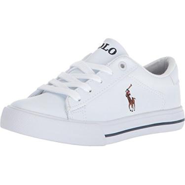 Imagem de Polo Ralph Lauren Tênis infantil Easton Ii, Jogador de pônei branco, 6.5 Medium US Big Kid