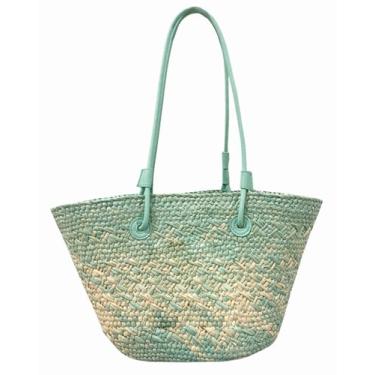 Imagem de SHAREYOIU Bolsa de ombro de palha natural colorida à mão bolsa de praia grande capacidade, Azul, Large