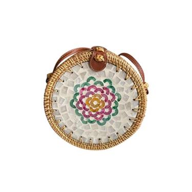Imagem de SHAREYOIU Bolsas vintage feitas à mão, feitas à mão, com ombros de vime, natural, chique, à mão, estilo tropical de praia com, Flor