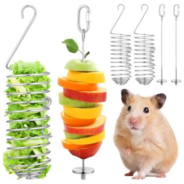 Imagem de Moxweyeni 4 peças de aço inoxidável para enriquecimento de ratos, brinquedos de forrageamento para frutas, legumes, suporte de comida para pássaros, brinquedos pendurados para roedores, alimentador