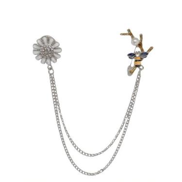 Imagem de Shejuety Elegante corrente de cristal de margarida e abelha para mulheres broche incrustado com zircônia cúbica adornado com requintado esmalte mochila crachá jaqueta chapéu saia suéter pin