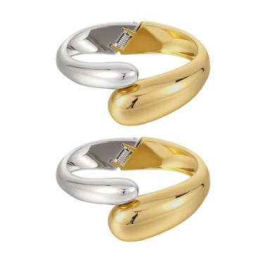 Imagem de Emibele Pulseira de punho, pulseira aberta banhada a ouro 18 K com design em gota, pulseiras de ouro articuladas para mulheres, pacote com 2