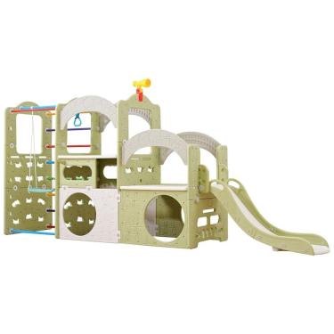 Imagem de UNICOO Playground Indoor 10 em 1, Tobogã, Parede de Escalada, Escada, Balanço, Basquete, Argolas Suspensas, Brinquedos Externos para