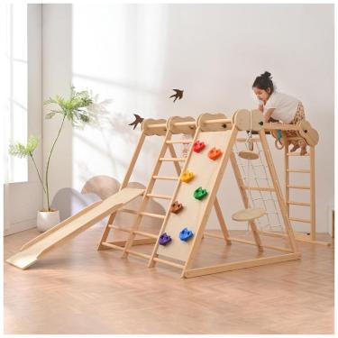 Imagem de Playground OLLIVIKI Parque Infantil Indoor Jungle Gym, Brinquedo de Escalada para Crianças 1-6 Anos, Com Escorregador, Parede de Escalada,