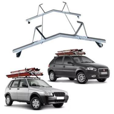 Imagem de Rack de teto Porta Escada100kg Furar Todos Carros Van PRATA