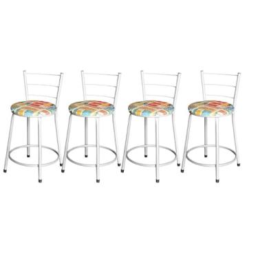 Imagem de Jogo 4 Banqueta Baixa Para Cozinha Epoxi Branca Estofado Cerveja