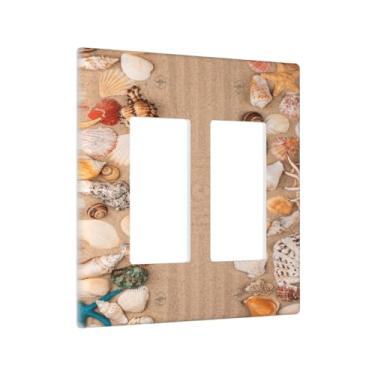 Imagem de Xuejiaku Capas de tomada Ocean Beach Sand Seashell Starfish 2 Gang Double Rocker Light Switch Plate decorativa placa de parede GFCI capas de placa de interruptor elétrico para banheiro decoração de