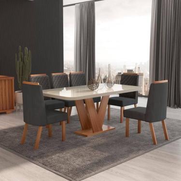 Imagem de Sala de Jantar 160x80 Aurora MDF/Vidro 6 Cadeiras Bom Pastor