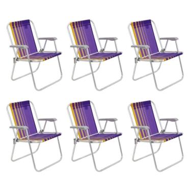 Imagem de Kit 6 Cadeira De Praia Camping Alumínio Samoa Roxo Tramontina