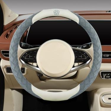 Imagem de Capas de volante de microfibra elástica para mulheres, ajuste universal, carro de 38 cm, linda flor de camélia, antiderrapante, respirável, absorvente (azul claro)