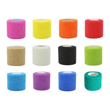 Imagem de OIIBWQ 12 peças de bandagem coesiva, bandagens elásticas para tap, bandagem elástica não tecida autoadesiva para veterinários, para polegar, pulso e, 7.5cm